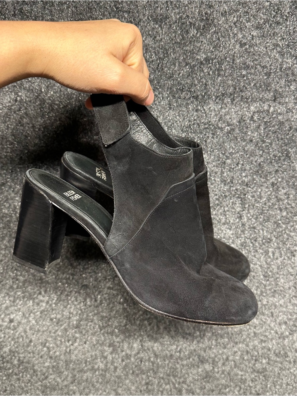 Eileen Fisher Slingback Heels 10 Black Suede Block Heel Minimalist Leather